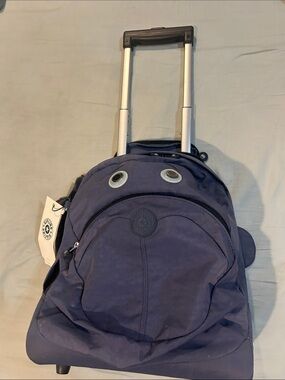 Kipling Navy Blue Rolling Backpack with Telescoping Handle